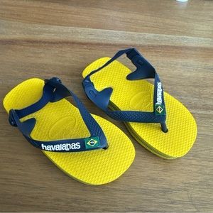 Havaianas Brazil Baby Infant Yellow Navy Flip Flop Sandals Size 22/8c